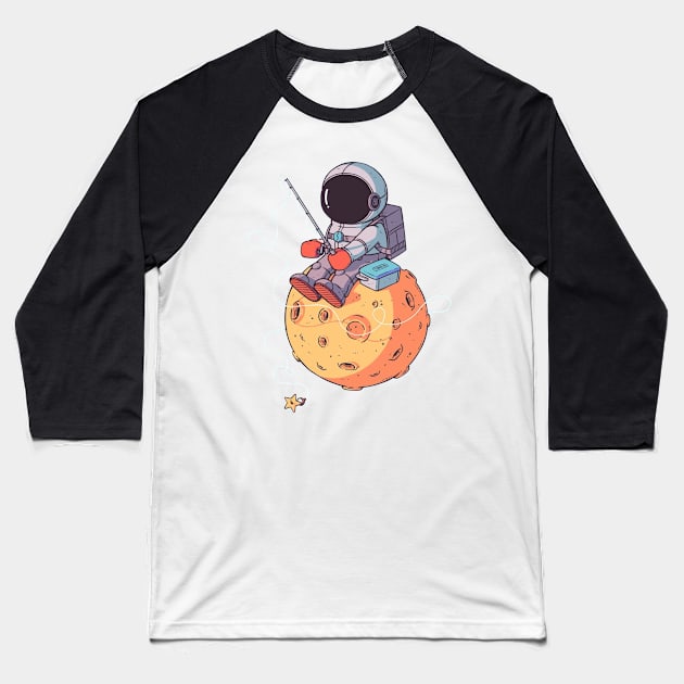 Astronaut fishing on the moon Baseball T-Shirt by euror-design